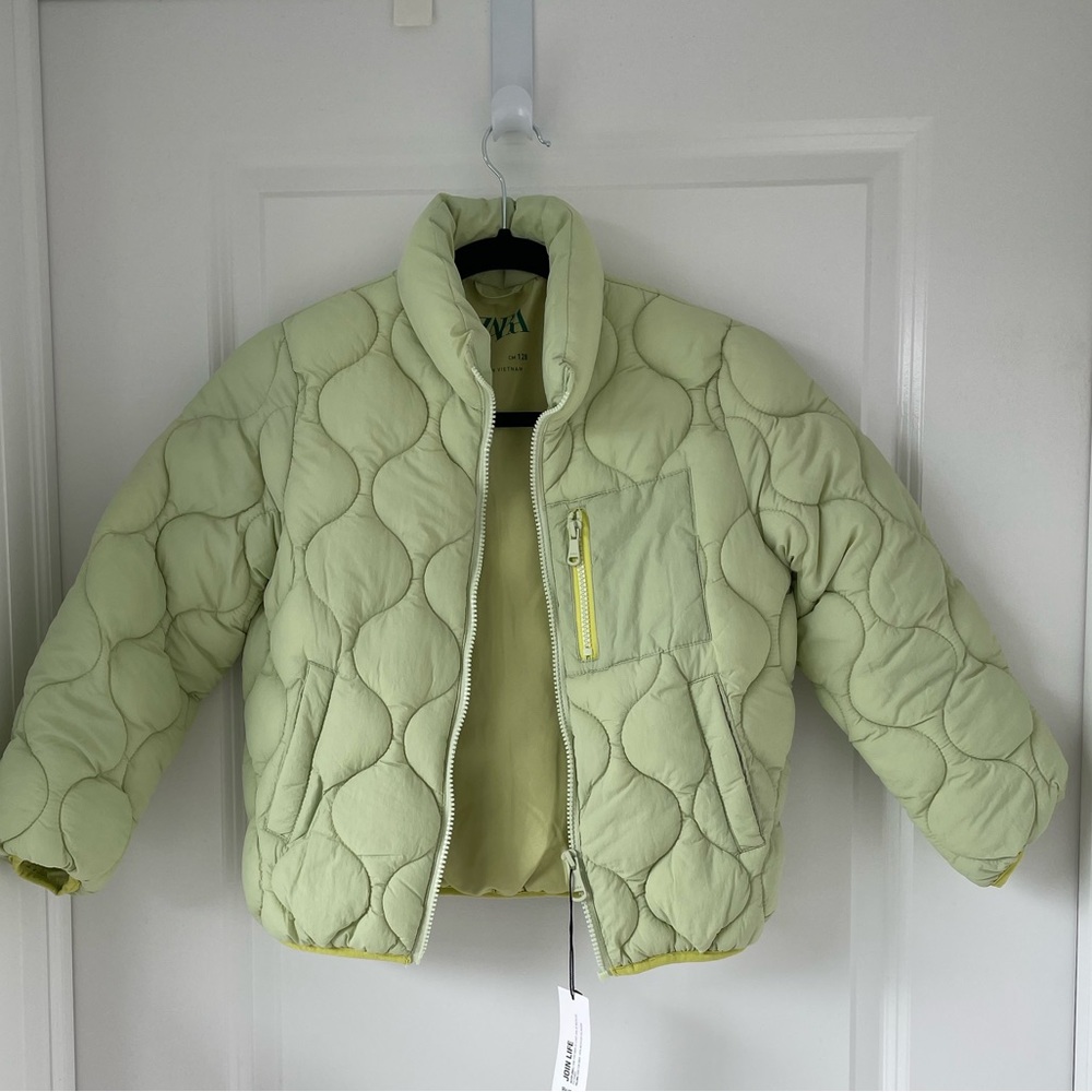 Zara quilted puffer jacket in light green